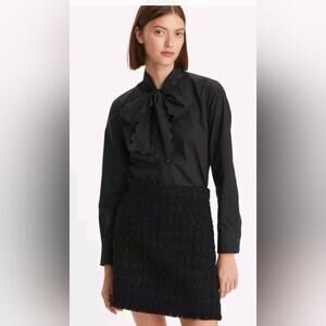 Tory Burch Scalloped Poplin Bow Blouse size 2 Preppy Dark Academia matrix